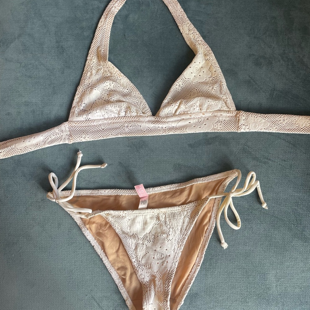 Victoria’s Secret White Nude Lace Halter Bikini